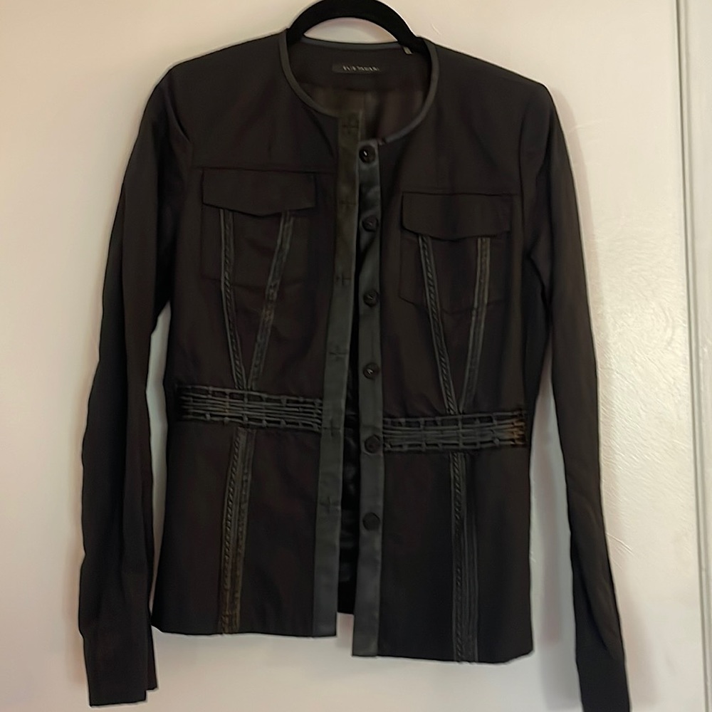 Elie Tahari Leather Embroidered Jacket